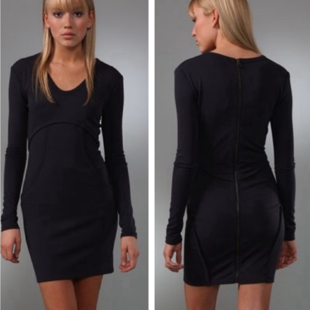 T by Alexander Wang Ponte Zip Scoop Neck Mini Dress in Dusk. Size M.